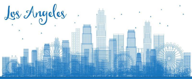 Outline Los Angeles Skyline with Blue Buildings.