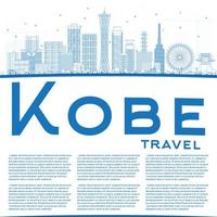 Outline Kobe Skyline with Blue Buildings and Copy Space. vector