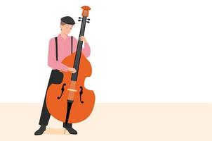 A jazz bassist is playing. flat design style vector illustration.