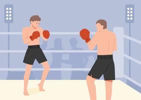 Two boxers stand on the ring and stare at each other. flat design style vector illustration.