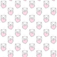 Cute cartoon cats with pink heart. Seamless cats pattern. vector