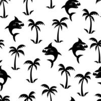 Seamless pattern with shark and palm. Background for wrapping paper, swimsuit, socks, clothes, web and other design vector