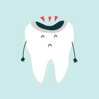 Cute sad character white tooth with black caries vector