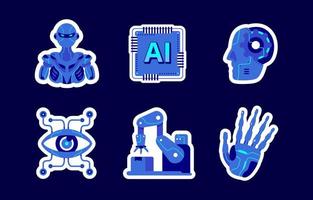 Artificial Intelligence Stickers Set vector