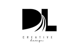 Creative black letters DL d L logo with leading lines and road concept design. Letters with geometric design. vector
