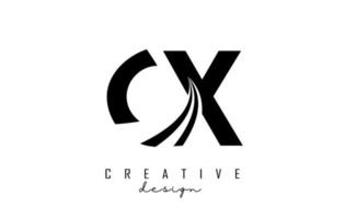 Creative black letters CX c x logo with leading lines and road concept design. Letters with geometric design. vector
