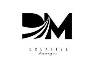 Creative black letters DM d m logo with leading lines and road concept design. Letters with geometric design. vector