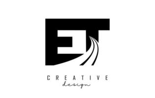 Creative black letters ET e T logo with leading lines and road concept design. Letters with geometric design. vector