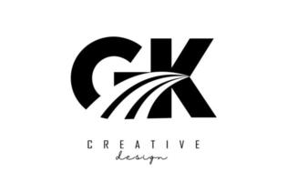 Creative black letters GK g k logo with leading lines and road concept design. Letters with geometric design. vector