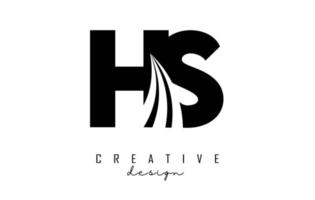 Creative black letters HS h s logo with leading lines and road concept design. Letters with geometric design. vector