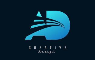 Creative blue letters AD a d logo with leading lines and road concept design. Letters with geometric design. vector