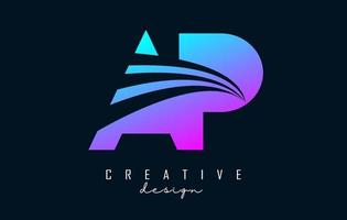 Creative colorful letters Ap A p logo with leading lines and road concept design. Letters with geometric design. vector