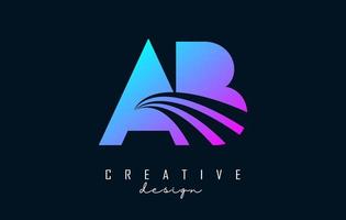 logotipo creativo de letras coloridas ab con líneas principales y diseño de concepto de carretera. letras ab con diseño geométrico. vector