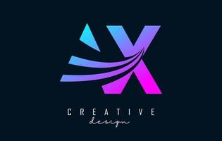 Creative colorful letters AX A X logo with leading lines and road concept design. Letters with geometric design. vector