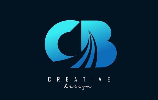 Creative blue letters CB c b logo with leading lines and road concept design. Letters with geometric design.