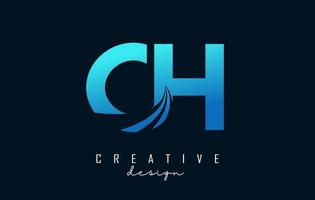 Creative blue letters CH c h logo with leading lines and road concept design. Letters with geometric design. vector