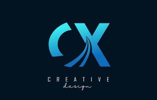 Creative blue letters CX c x logo with leading lines and road concept design. Letters with geometric design. vector