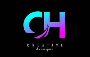 Creative colorful letters CH c h logo with leading lines and road concept design. Letters with geometric design. vector