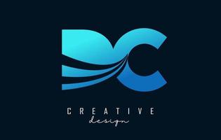 Creative blue letters Dc d c logo with leading lines and road concept design. Letters with geometric design. vector