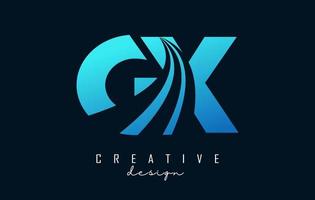 Creative blue letters GX g x logo with leading lines and road concept design. Letters with geometric design. vector