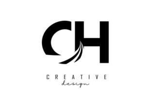 Creative black letters CH c h logo with leading lines and road concept design. Letters with geometric design. vector