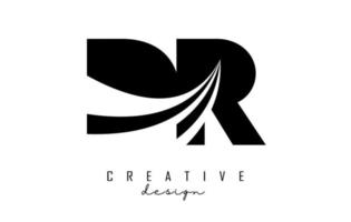 Creative black letters DR d r logo with leading lines and road concept design. Letters with geometric design. vector