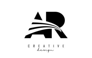 Creative black letters AR A R logo with leading lines and road concept design. Letters with geometric design. vector