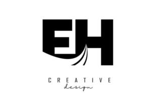 Creative black letters EH e h logo with leading lines and road concept design. Letters with geometric design. vector