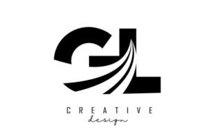 Creative black letters GL g l logo with leading lines and road concept design. Letters with geometric design. vector