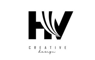 Creative black letters HV h v logo with leading lines and road concept design. Letters with geometric design. vector