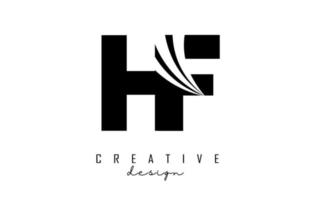 Creative black letters HF h f logo with leading lines and road concept design. Letters with geometric design. vector