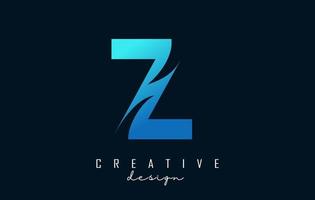 Letter Z logo with negative space design and creative wave cuts. Letter with geometric design. vector