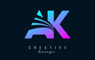 logotipo creativo de letras coloridas ak ak con líneas principales y diseño de concepto de carretera. letras con diseño geométrico. vector