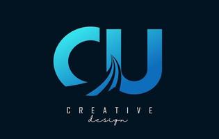 Creative blue letters CU c u logo with leading lines and road concept design. Letters with geometric design. vector