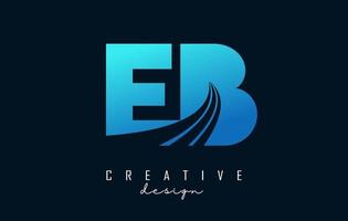 Creative blue letters EB e b logo with leading lines and road concept design. Letters with geometric design. vector