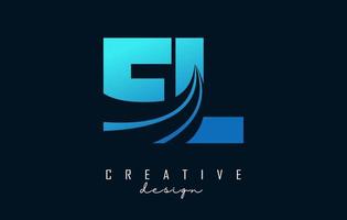 Creative blue letters EL e l logo with leading lines and road concept design. Letters with geometric design. vector