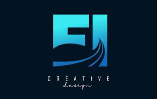 Creative blue letters EI e I logo with leading lines and road concept design. Letters with geometric design. vector