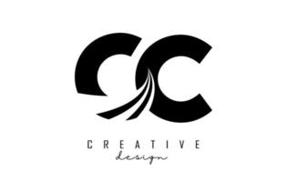 Creative black letters CC c logo with leading lines and road concept design. Letters with geometric design. vector
