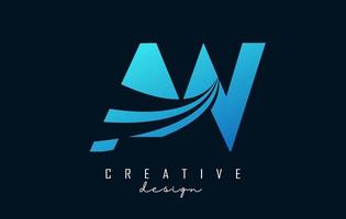 Creative blue letters Aw A W logo with leading lines and road concept design. Letters with geometric design. vector