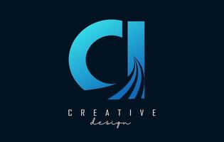 Creative blue letters CI c i logo with leading lines and road concept design. Letters with geometric design. vector