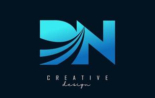 logotipo de letras azules creativas dn dn con líneas principales y diseño de concepto de carretera. letras con diseño geométrico. vector