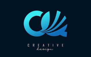 Creative blue letters CQ c q logo with leading lines and road concept design. Letters with geometric design. vector