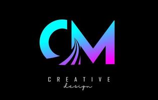 Creative colorful letters CM c m logo with leading lines and road concept design. Letters with geometric design. vector