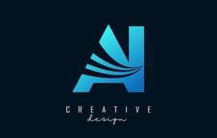 Creative blue letters AI A I logo with leading lines and road concept design. Letters with geometric design. vector