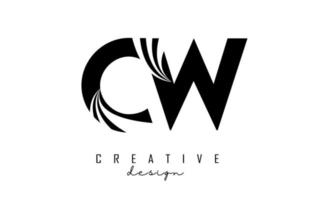 Creative black letters Cw c w logo with leading lines and road concept design. Letters with geometric design. vector