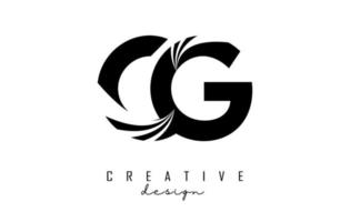 Creative black letters CG c g logo with leading lines and road concept design. Letters with geometric design. vector