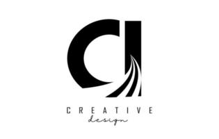 Creative black letters CI c i logo with leading lines and road concept design. Letters with geometric design. vector