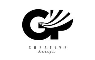 Creative black letters GP G P logo with leading lines and road concept design. Letters with geometric design. vector