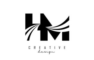 Creative black letters HM h m logo with leading lines and road concept design. Letters with geometric design. vector