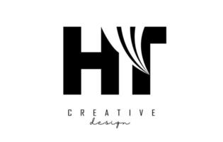 Creative black letters HT h t logo with leading lines and road concept design. Letters with geometric design. vector